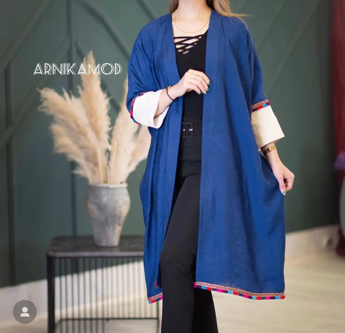 مانتو آبی کاربنی جلو بسته 