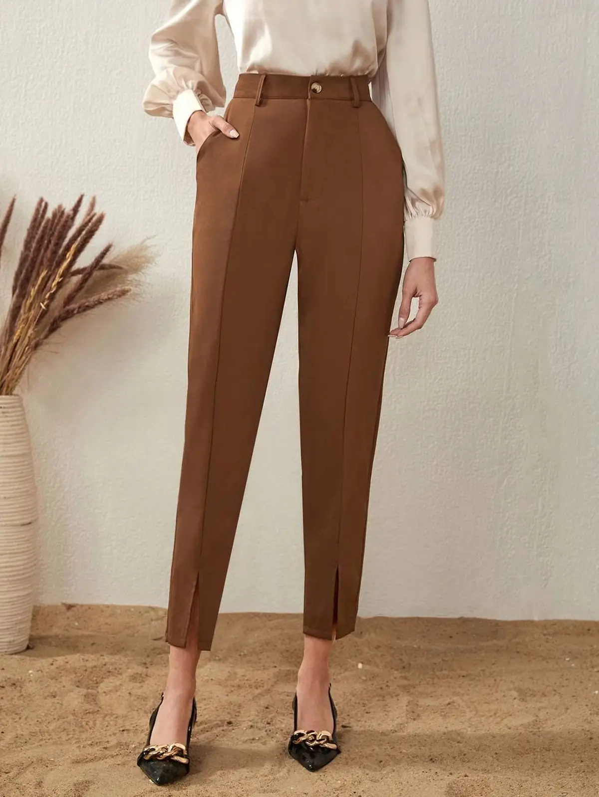 شلوار زنانه پارچه ای کرپ راسته ساده