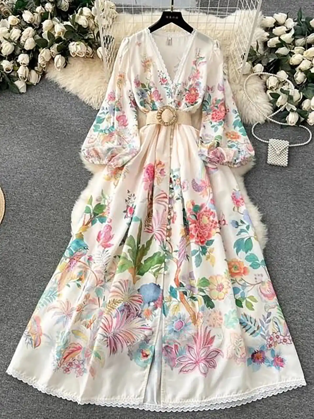 پیراهن گل گلی مجلسی 