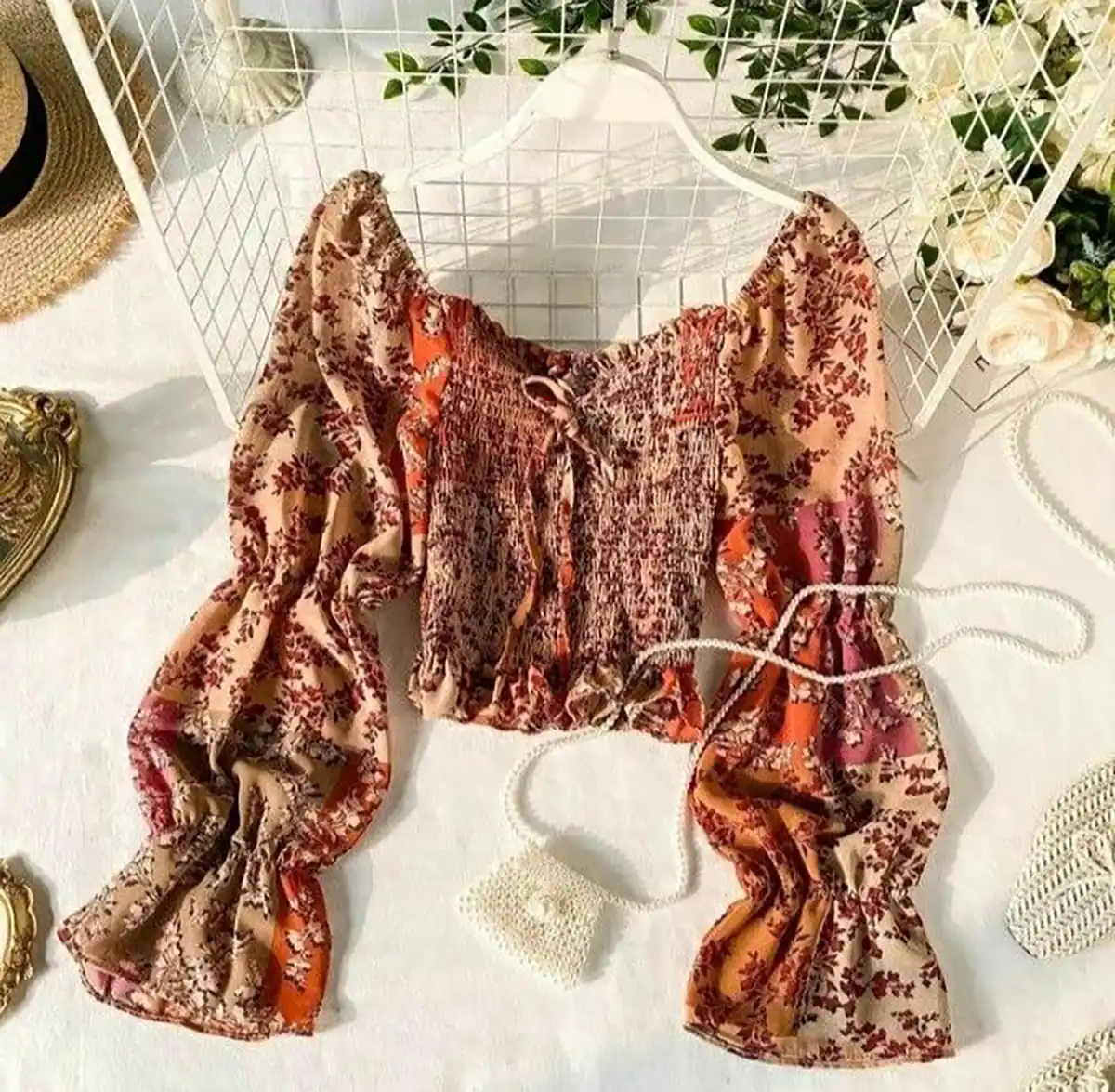 شومیز حریر گلدار