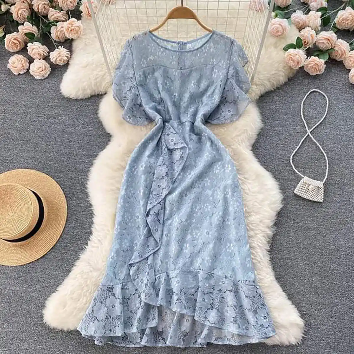 لباس مجلسی آبی کاربنی دخترانه