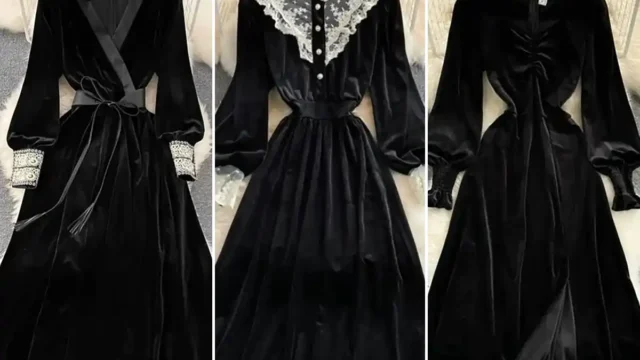 15 مدل پیراهن مخمل مشکی بلند دخترانه + عکس