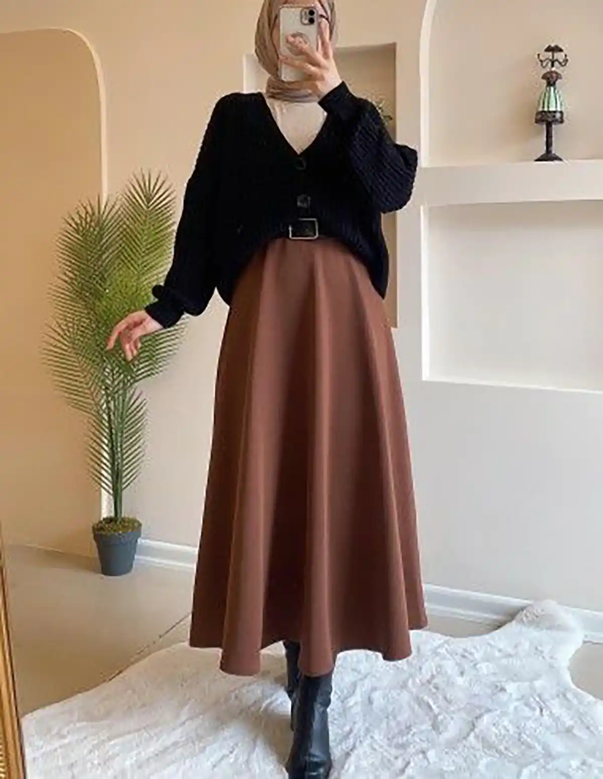 ست مانتو قهوه ای با شال