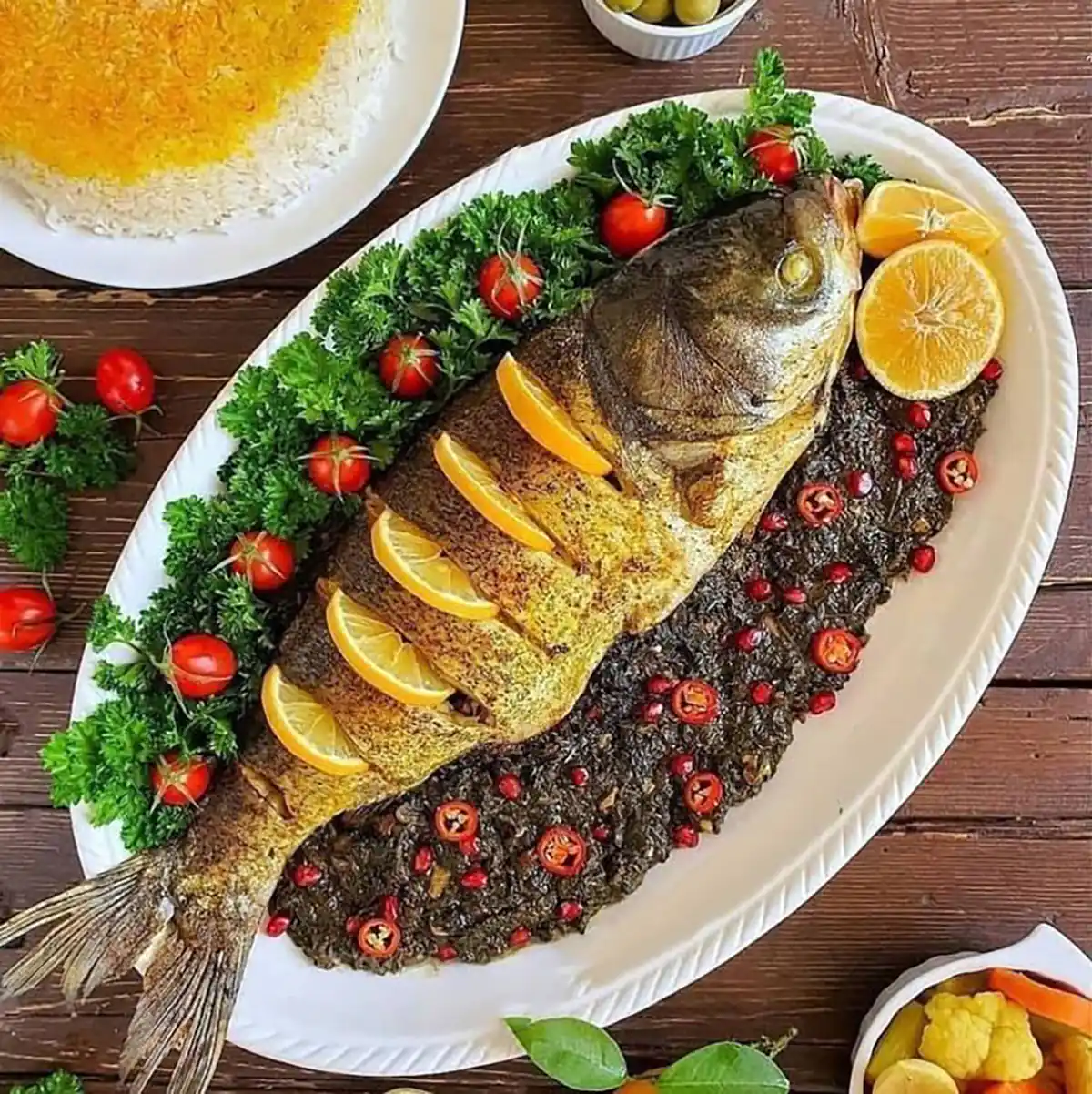 تزیین سبزی پلو با ماهی
