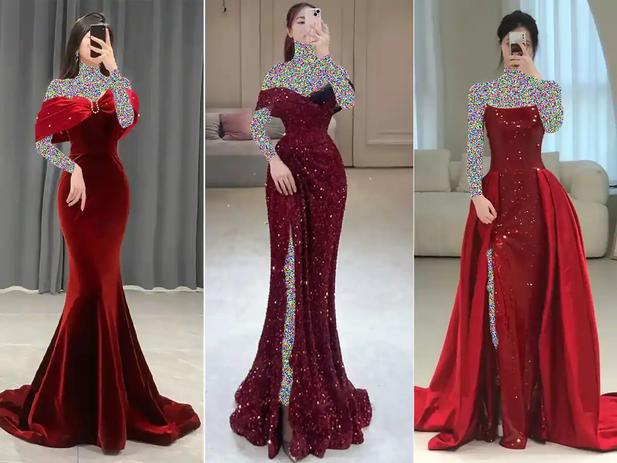 پیراهن بلند مجلسی زرشکی