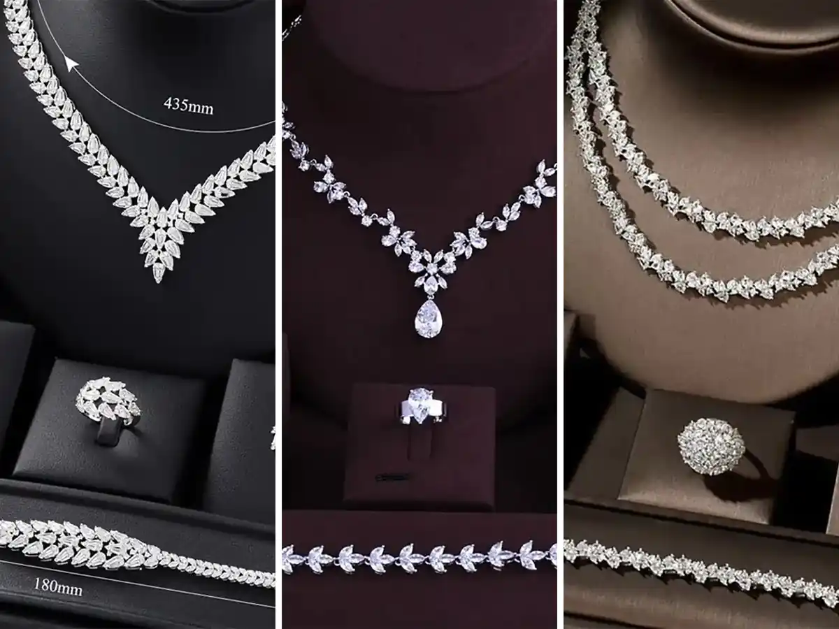 سرویس طلای سفید برای عروس قیمت سرویس طلا عروس ۱۴۰۲ سرویس طلا لاکچری برای عروس سرویس طلا سفید شیک عروس سرویس طلا بدون نگین عروس نیم ست طلا سفید برای عروس سرویس جواهر عروس شیک