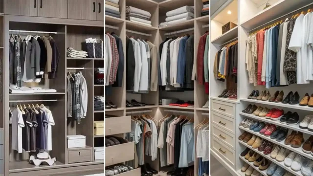 مدل اتاق کلوزت با طراحی شیشه‌ای و قفسه‌های نورپردازی شده برای فضایی لاکچری و شیک