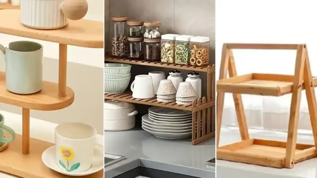 استند چوبی آشپزخانه | چطور با یه نظم‌دهنده ساده حس گرم و طبیعی به فضای پخت‌وپز بدیم