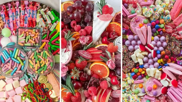 سینی خوراکی رنگی خوشگل با تنقلات فانتزی برای بچه‌های مهمون