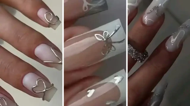 طراحی نقره ای ناخن | عکس جذاب از ناخن‌های اکلیلی و شاین نقره‌ای