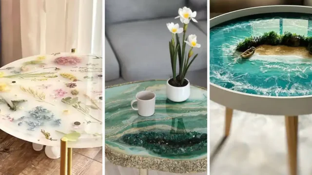 میز عسلی رزینی | ۱۵ مدل شیک و براق برای دکوراسیون خونگی که چشم هر مهمونی رو می‌گیره!!
