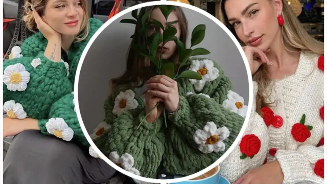 پلیور بافت گل برجسته زنانه | ظرافت و عشق در فشن پاییز ۱۴۰۴ 🌸🩶