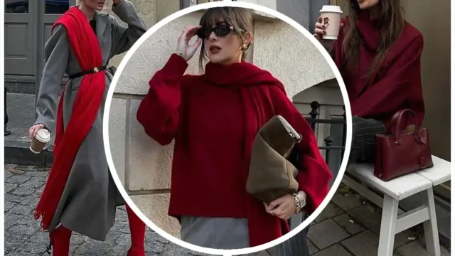 استایل طوسی قرمز پاییزی دخترونه | تضاد جسور و شیک در فشن ۱۴۰۴ ❤️🍂