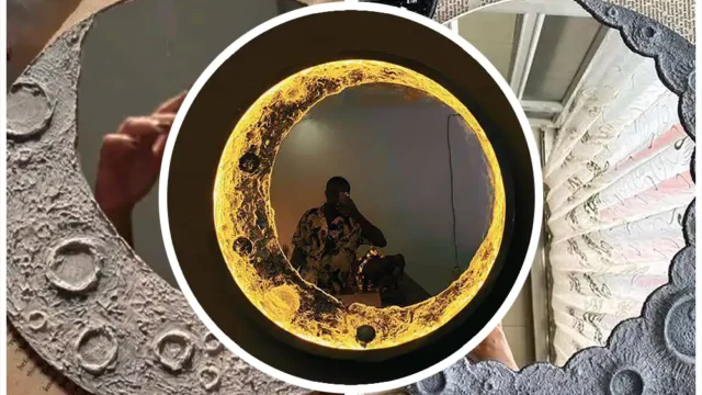 آینه با قاب ماه | ترکیب لوکس نور و فرم هلال ماه برای دکور آرام خانه 🌙