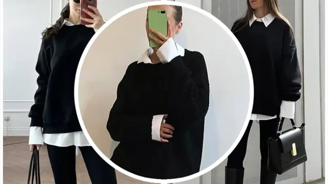 پلیور بافت مشکی لایه‌ای روی شومیز زنانه |  مدل جدید و بسیار شیک برای پاییز و زمستان!!