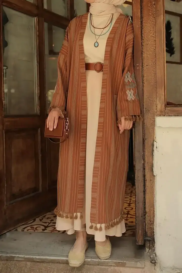 مانتو مجلسی عبایی بلند راهراه