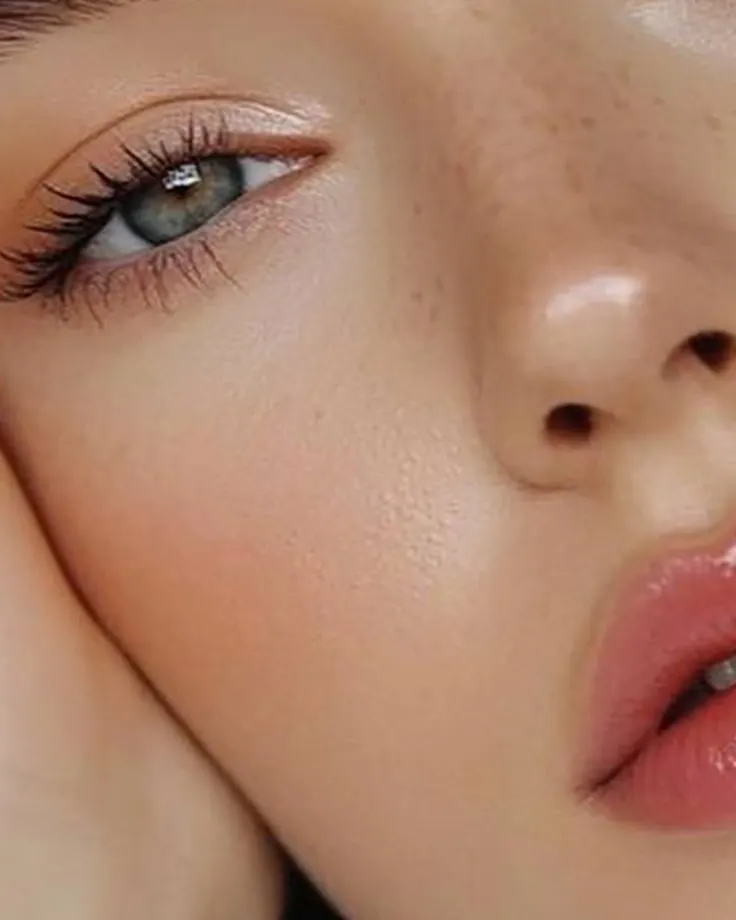 رژگونه کرمی صورتی ملایم روی گونههای ککومکی