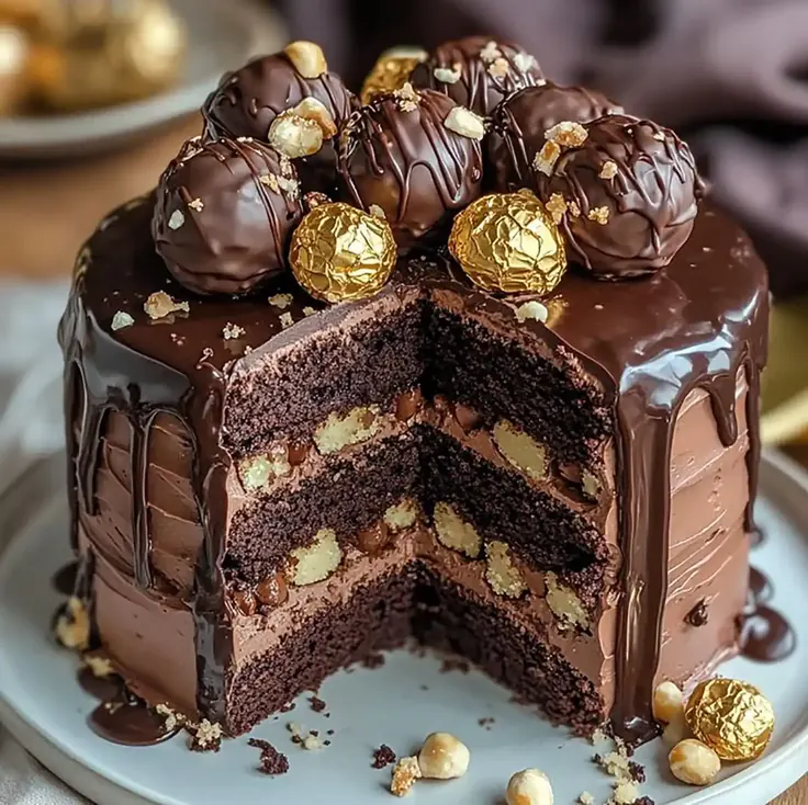 برش کیک شکلاتی خیس لایه‌ای با بافت مرطوب و مغز فندق